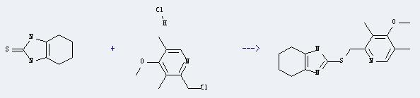 2-Chloromethyl-4-methoxy-3,5-dimethylpyridine hydrochloride can react with 4,5,6,7-tetrahydrobenzimidazoline-2-thione to produce 2-(4-methoxy-3,5-dimethyl-pyridin-2-ylmethylsulfanyl)-4,5,6,7-tetrahydro-1H-benzoimidazole